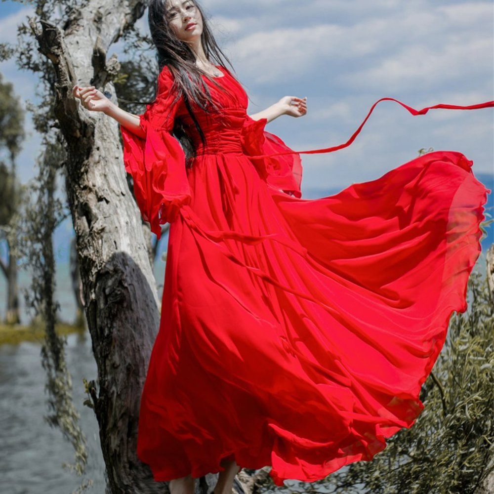Gorgeous Red Dress for Instagram Vacation Photoshoot